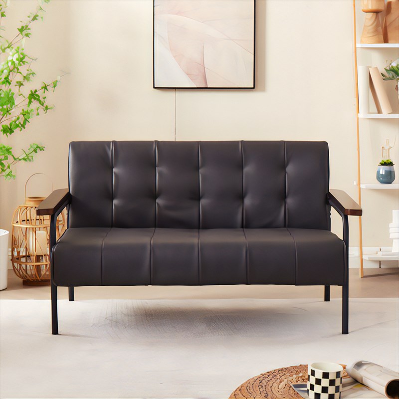 URBAN 木肘ソファ ブラウン アンティーク調 レトロ デザイン 合成皮革