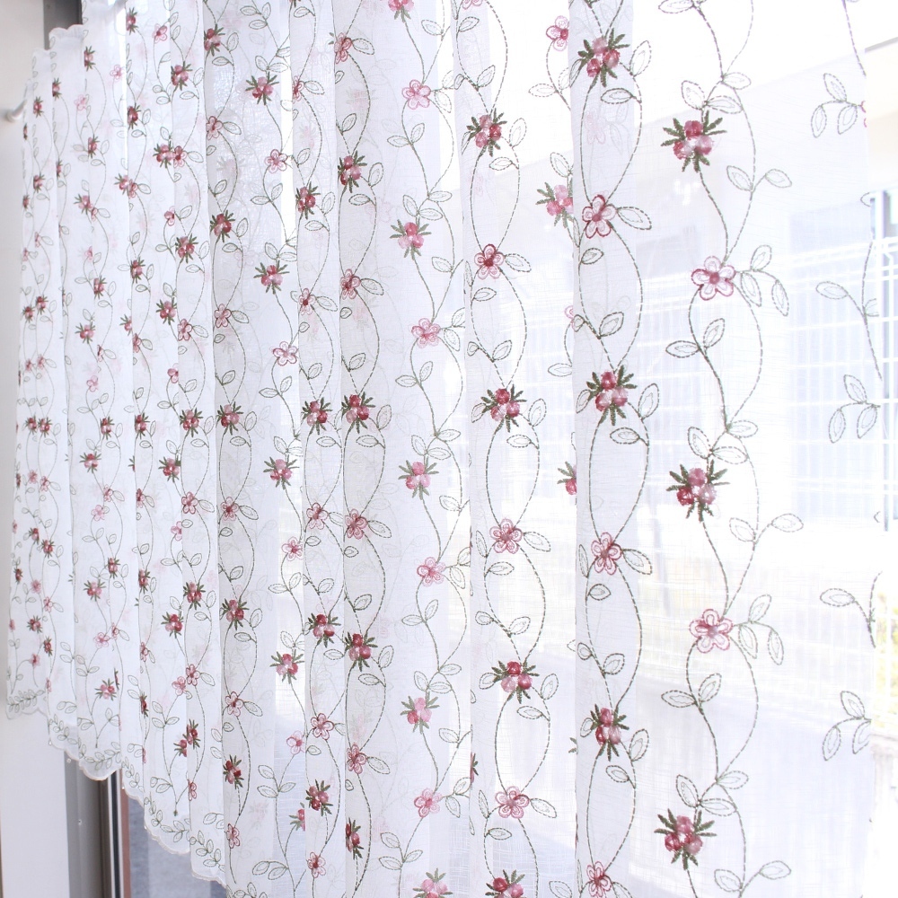 繊細な刺繍 花柄 カフェカーテン 幅100〜300cmまで 丈90cm fl1652 幅