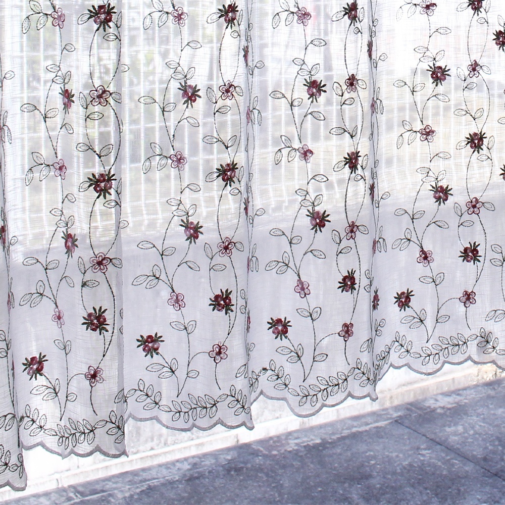 繊細な刺繍 花柄 カフェカーテン 幅100〜300cmまで 丈90cm fl1652 幅