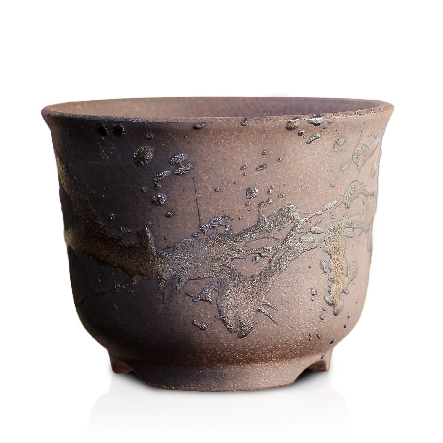 盆栽鉢 尻丸 3号クラス 四日市萬古焼 金彩 黒 赤吹 黒吹 金吹 5色 3.5