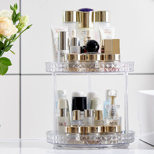 コスメボックス 大容量 360度回転式 二層透明 コスメ収納 透明
