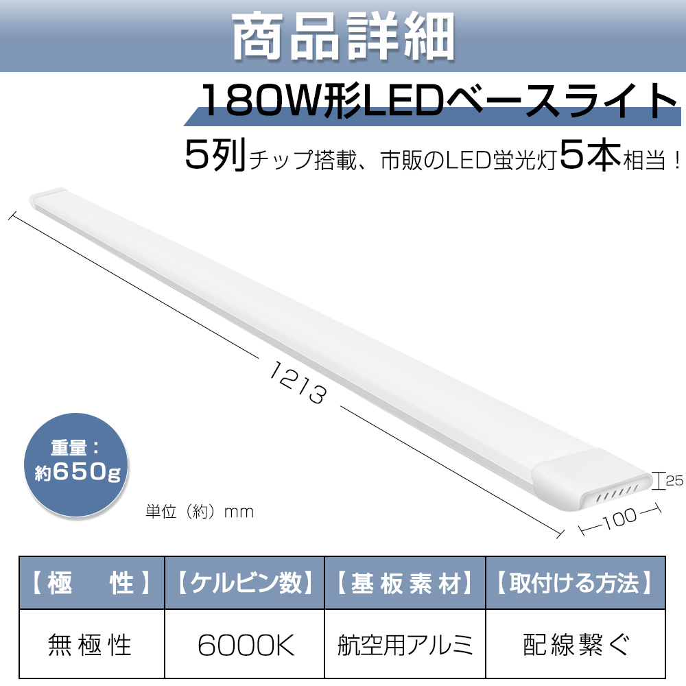 即納！送料無料 1本 180W形 一体型 直管 LED蛍光灯 1灯・5灯相当 一