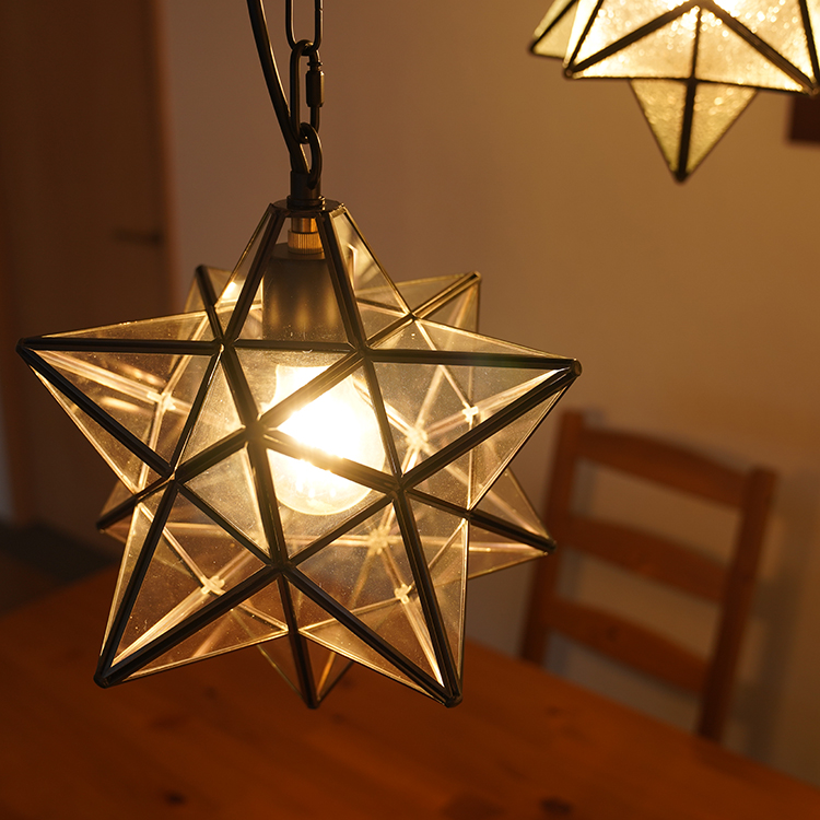 ペンダントライト 星型 1灯 E26 LED 間接照明 型板ガラス アンティーク