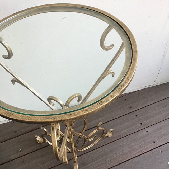 サイドテーブル 花台 台 ゴールド 天板ガラス アンティークゴールド