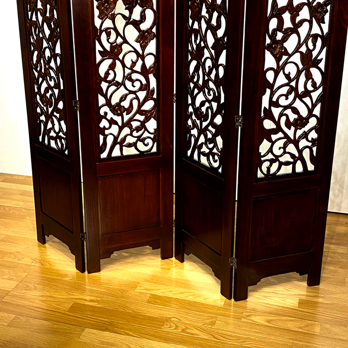 4連スクリーン パーテーション パーティション 屏風透かし彫 衝立