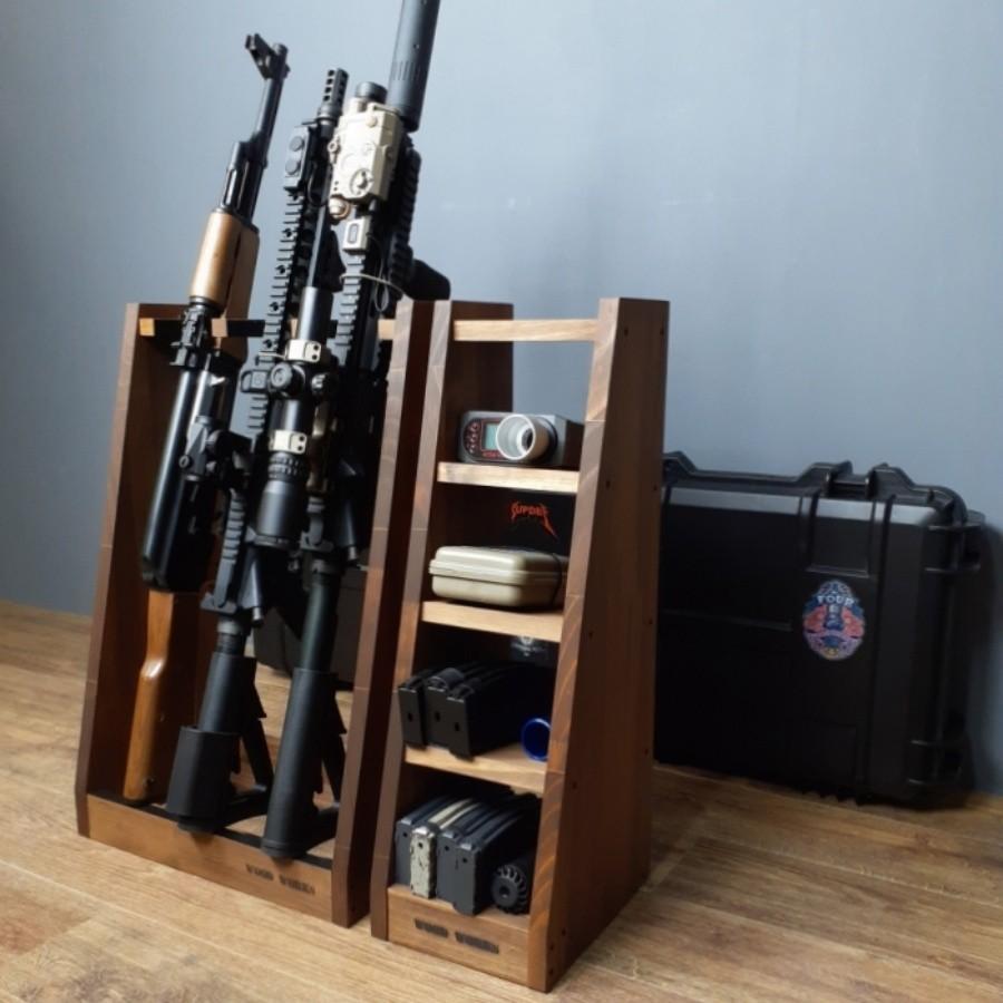 WOODWORKS ガンラック 3丁掛 + マガジンラック お得な2点セット 木製