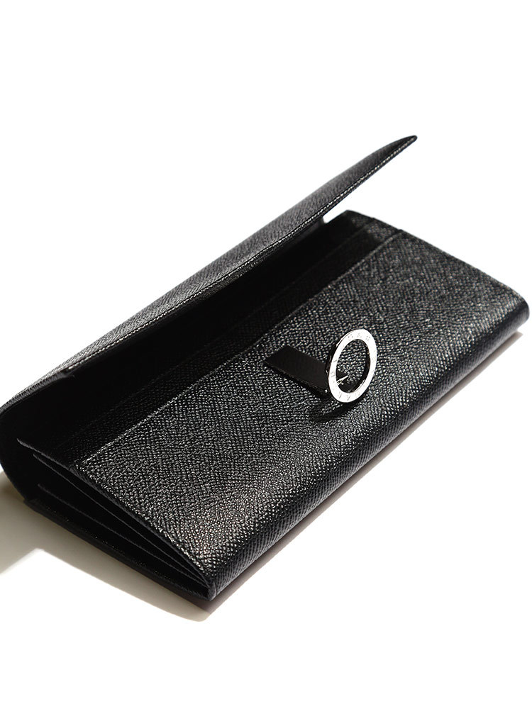BVLGARI（ブルガリ） 財布 レザー ロゴ 刻印リング フラップ 長財布 黒