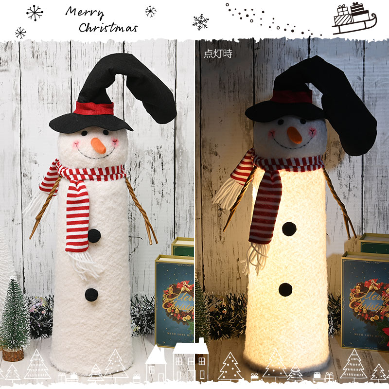 光るクリスマスオブジェ スノーマン オーナメント 雪だるま 人形 置物