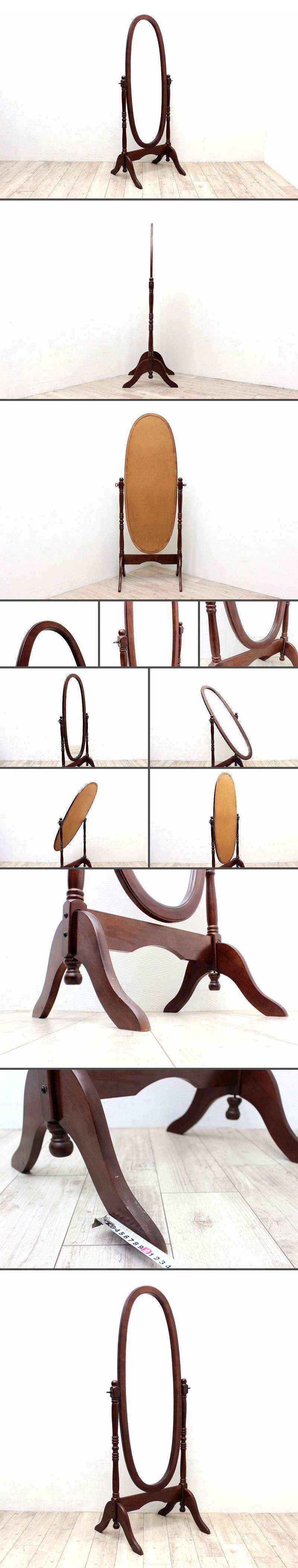 アンティーク調 木製鏡 楕円型 姿見 スタンドミラー/S050 : miku