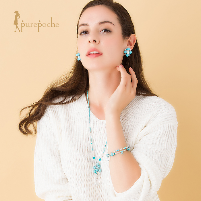 ネックレス ロング 天然石 クリスタルガラス ターコイズ 大ぶり