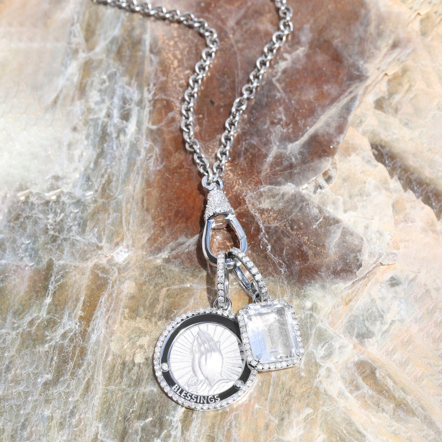 Silver Cable Chain Necklace with Diamond Swivel Clasp - 19