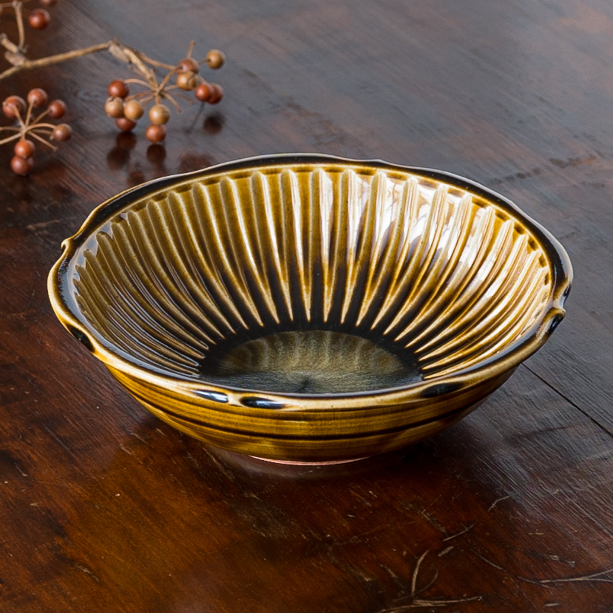 作家 はなクラフト 6寸輪花 縞鉢飴釉｜和食器 四季折折 オンライン販売