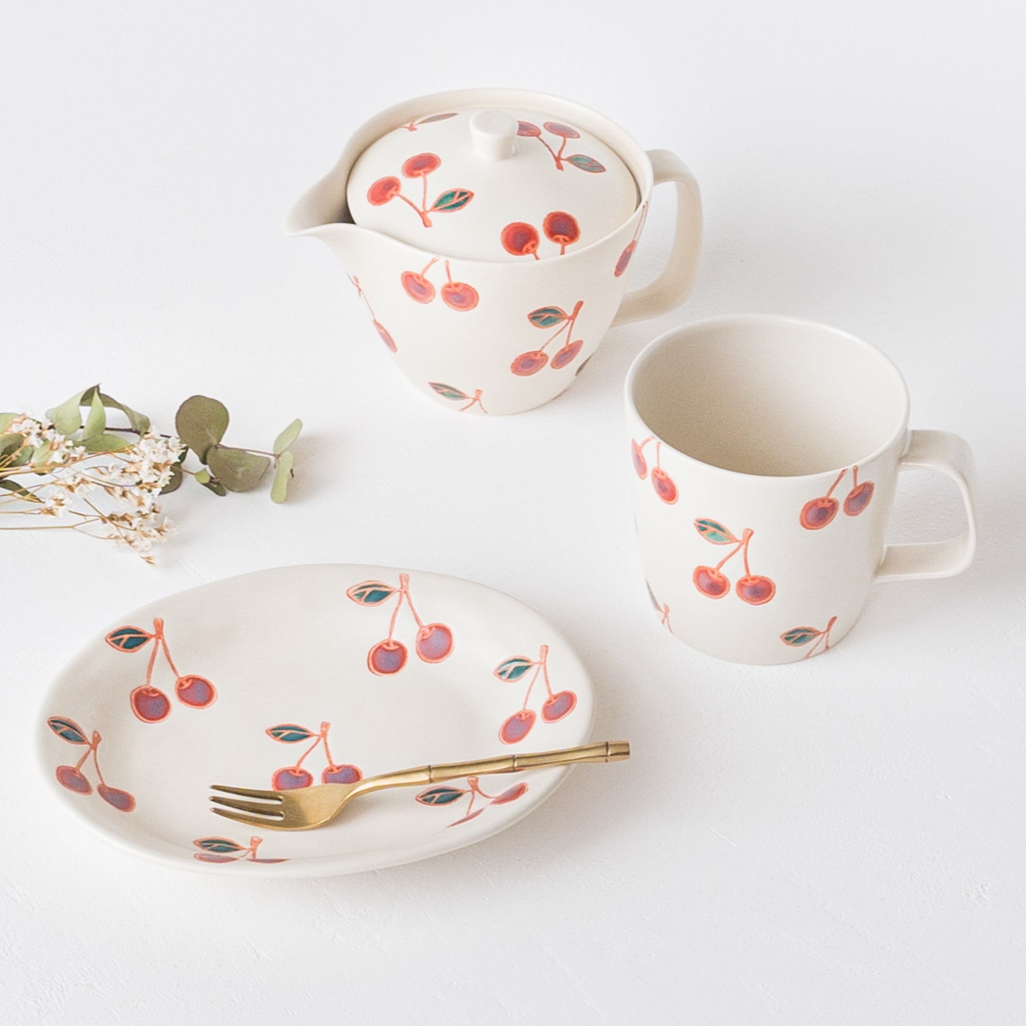 波佐見焼 fruits 楕円取皿 サクランボ｜和食器通販 四季折折 – 四季折