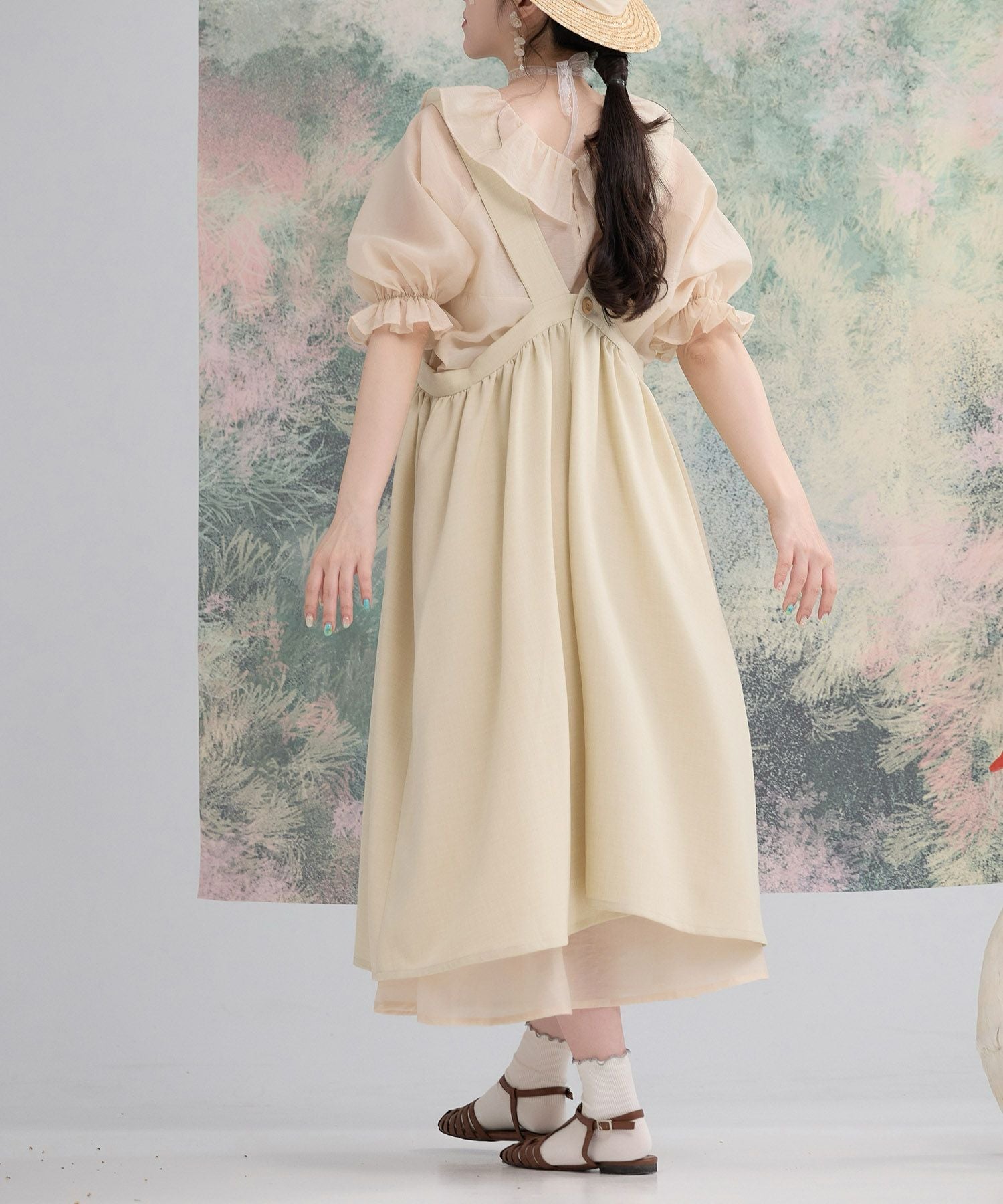 スワン 刺繍 エプロン ワンピース