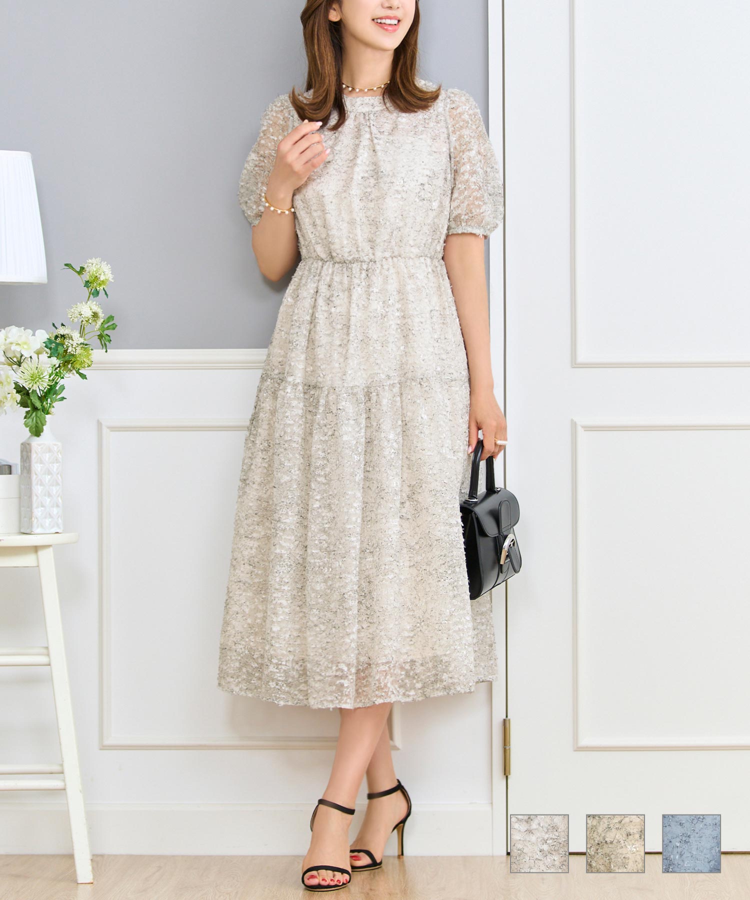 カットジャカード プリント シアーワンピース｜オケージョン、結婚式に