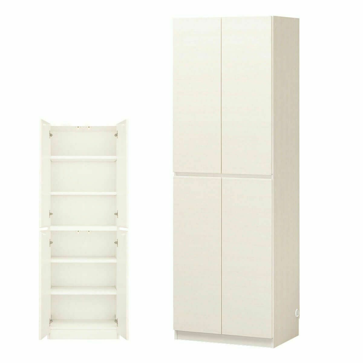 国産 壁面収納 キャビネット 幅60cm 高さ180cm ホワイト 白木目 本棚