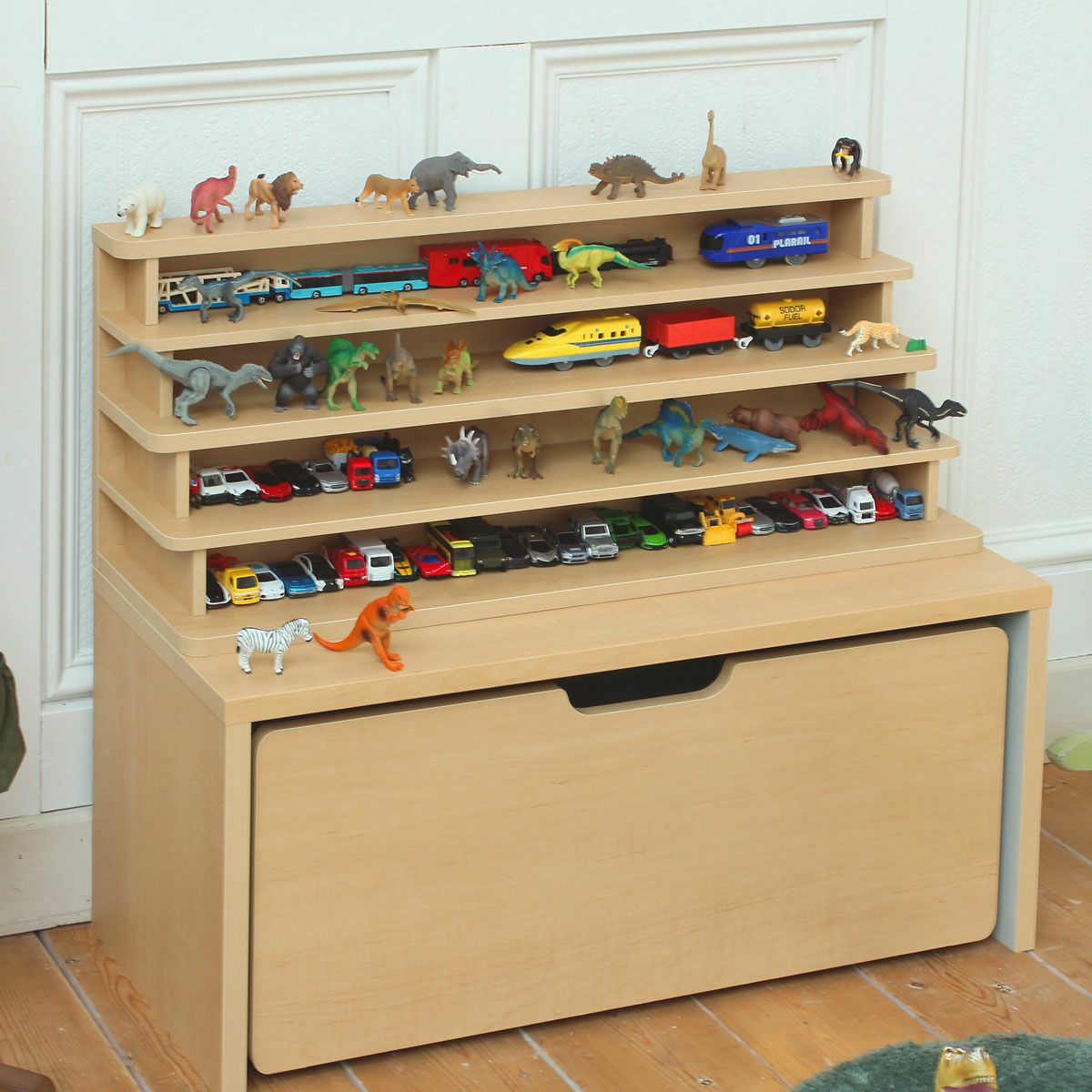 おもちゃ箱 トロッコ 幅91cm 高さ38cm ナチュラルブラウン グレー