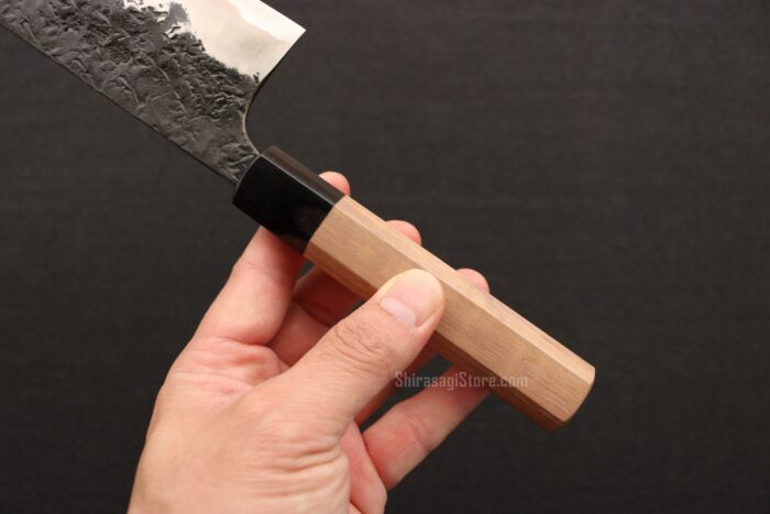 間中刃物 貴輔 菜切包丁 青紙二号 ステンレス 割込 黒打 槌目 170