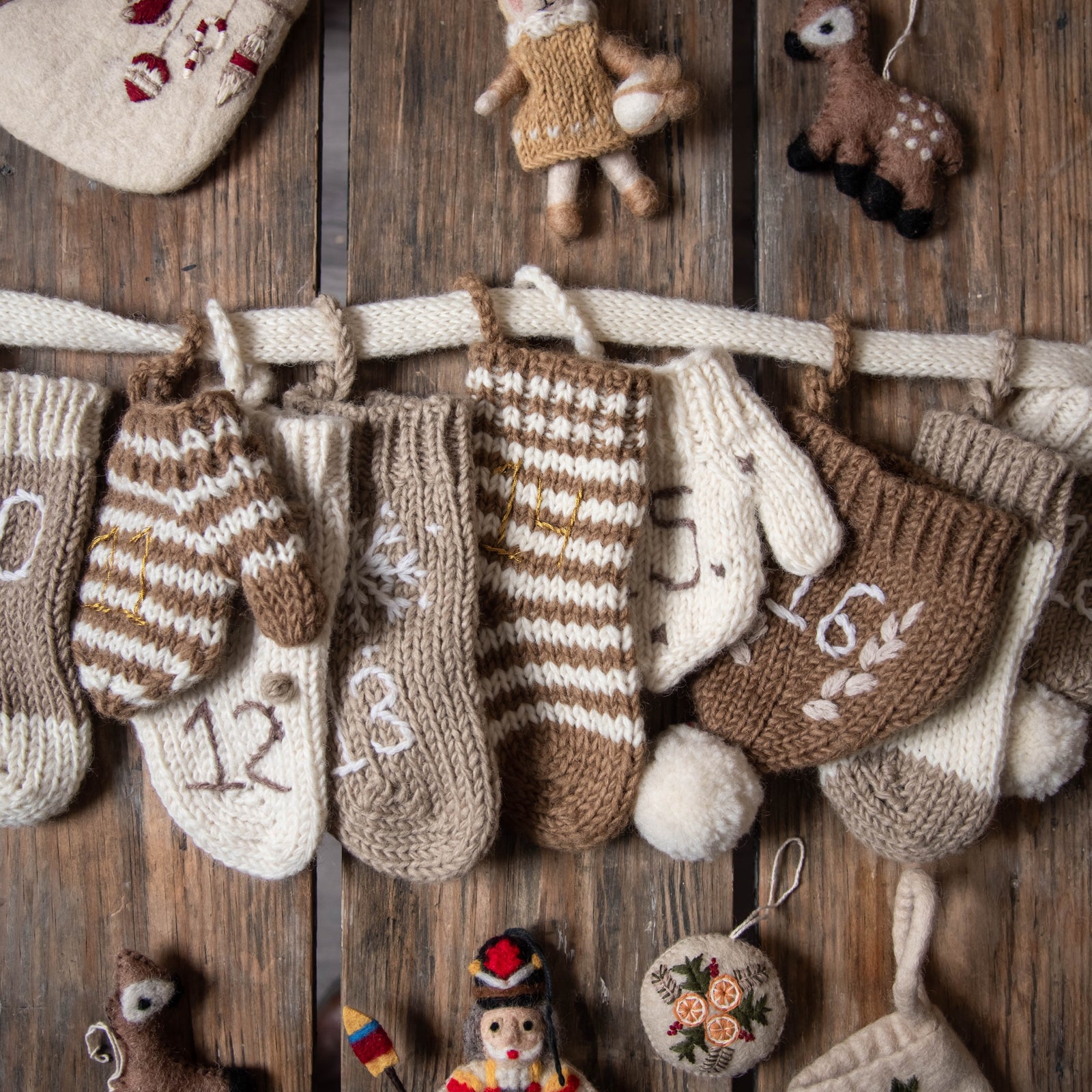 Wool Advent Calendar - Cream | Handmade Wool with Embroidered Details