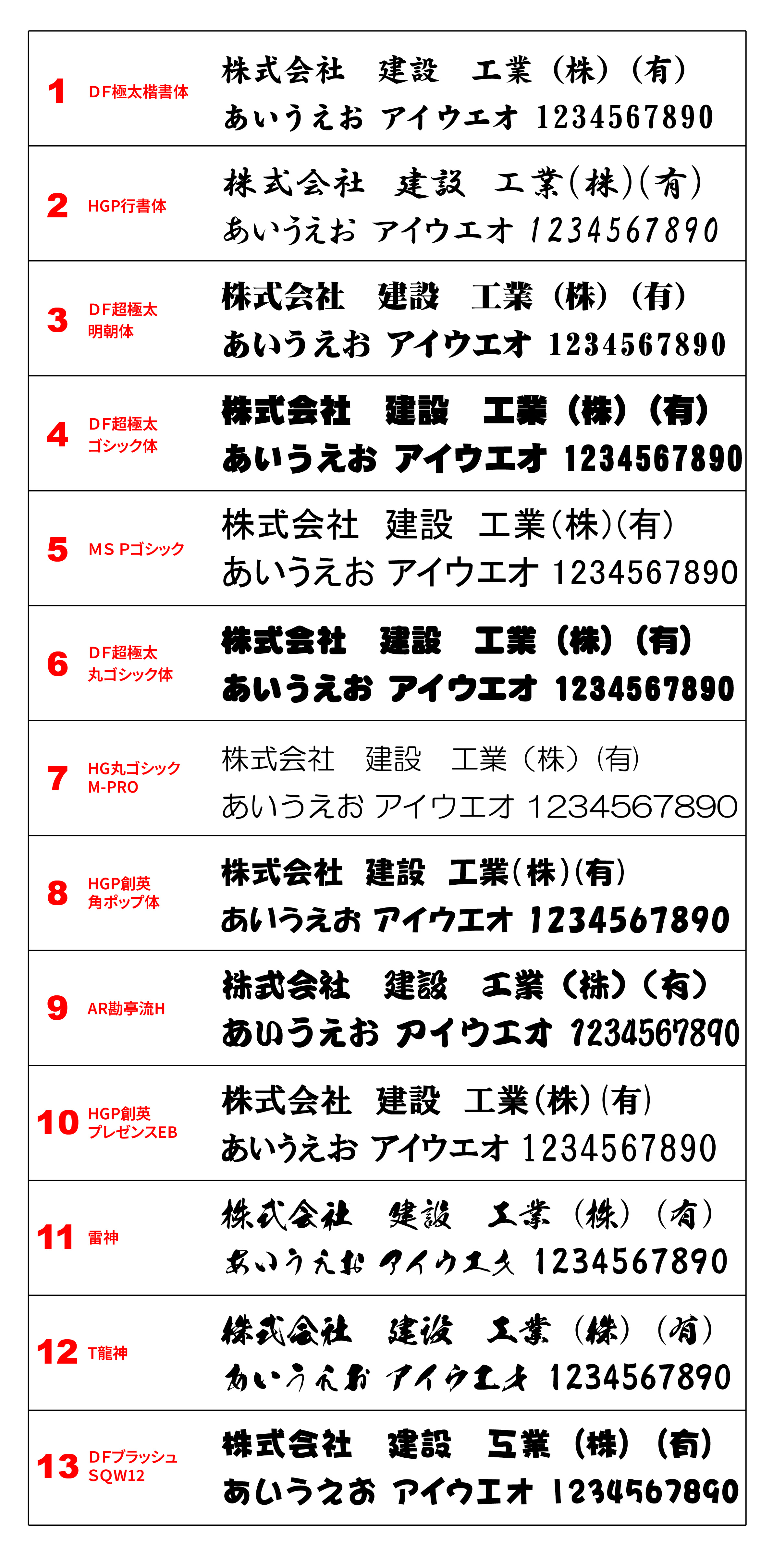 書体見本 | 有限会社 林ネーム刺繍店