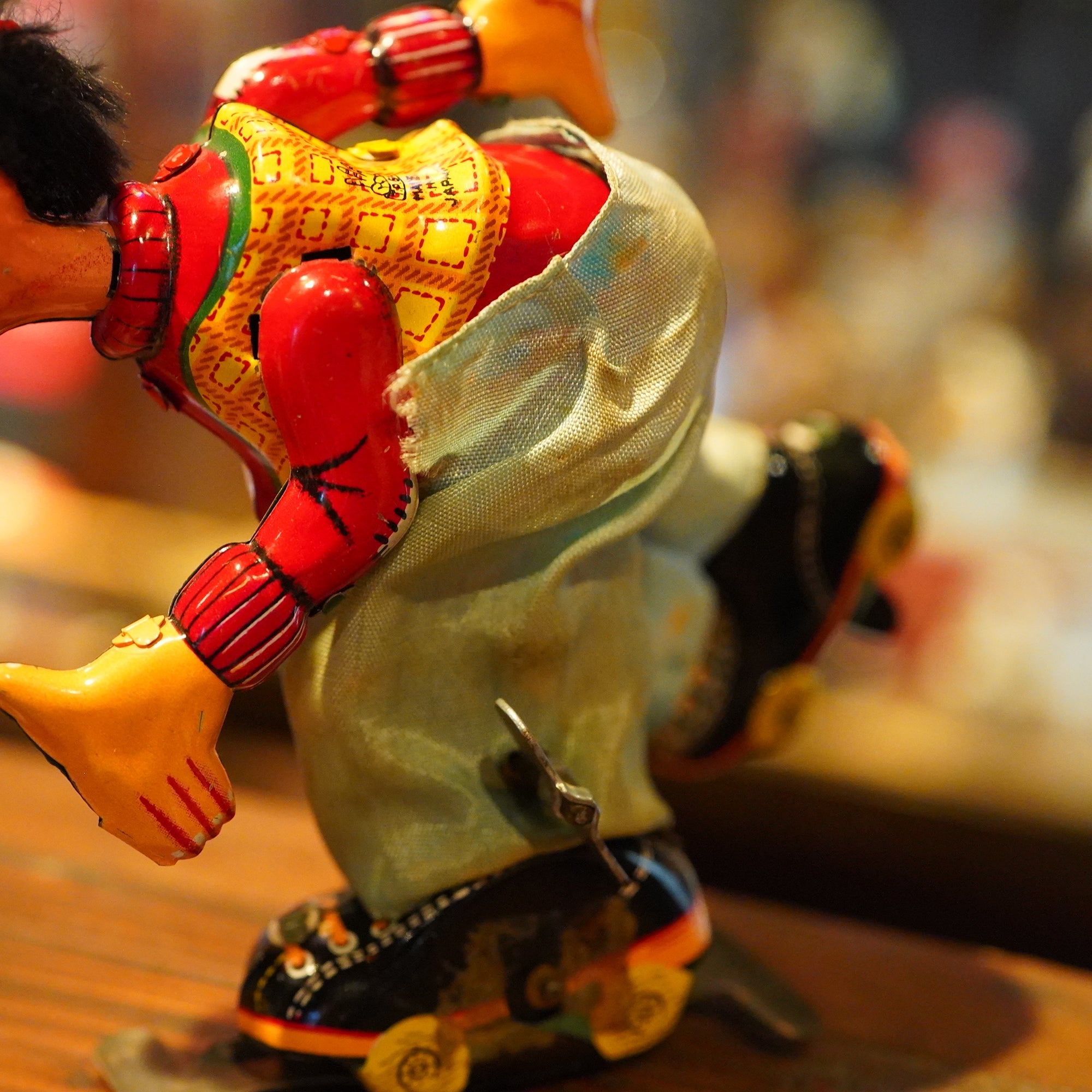 ☆動作済☆人気絶大 ブリキ50'S ピエロのローラースケート箱付☆全高