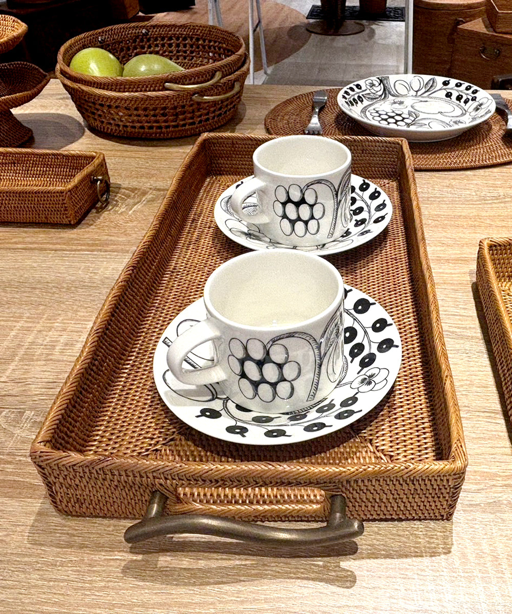 アタ 真鍮取っ手トレー 横長42cm ウェーブデザイン バリ島手作り