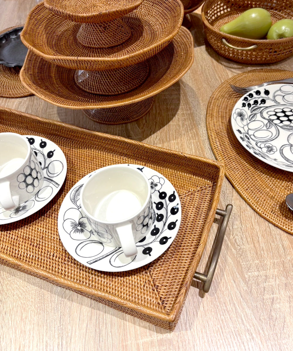 アタ 真鍮取っ手トレー 横長42cm ウェーブデザイン バリ島手作り