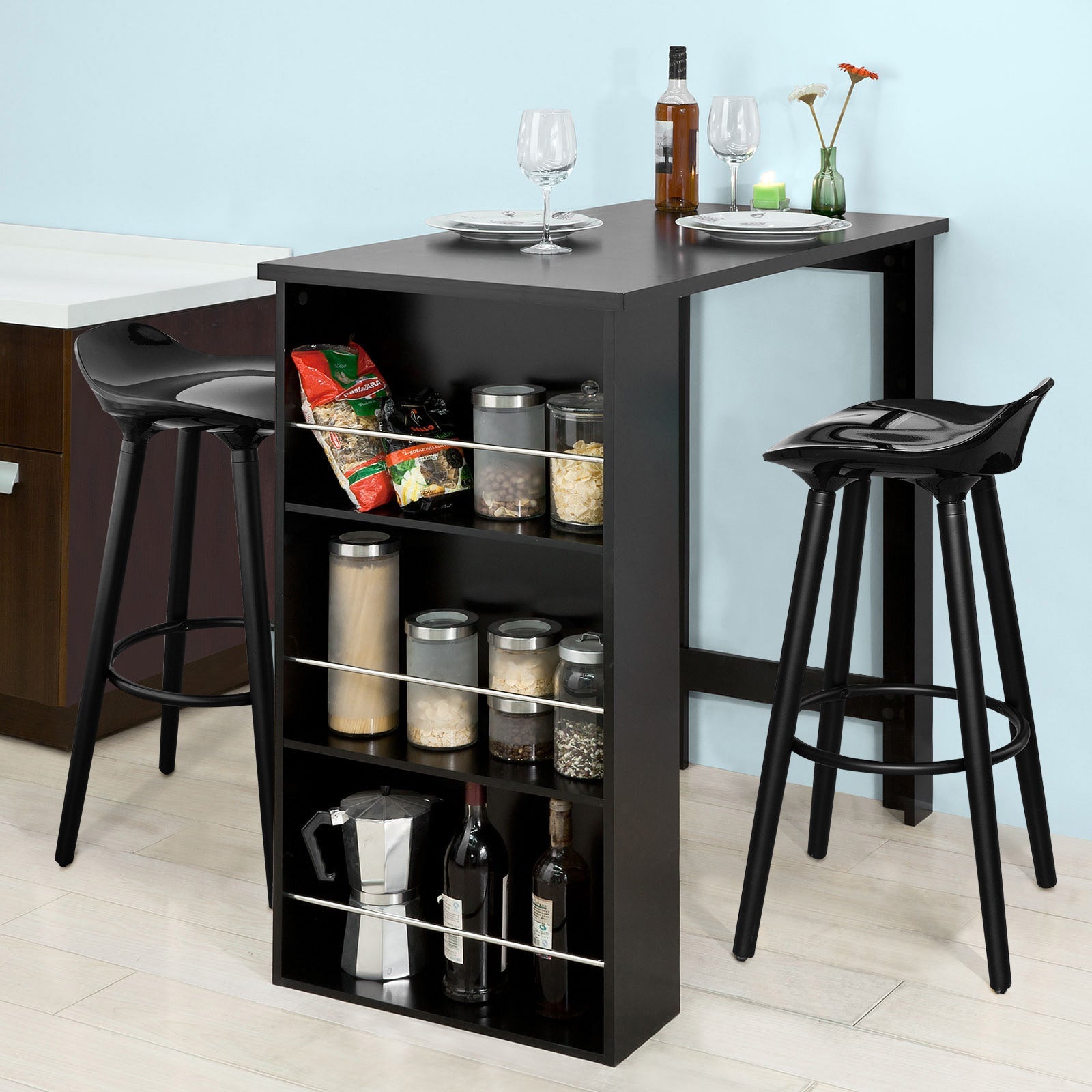 SoBuy カウンターテーブル ダイニングテーブル バーテーブル 収納