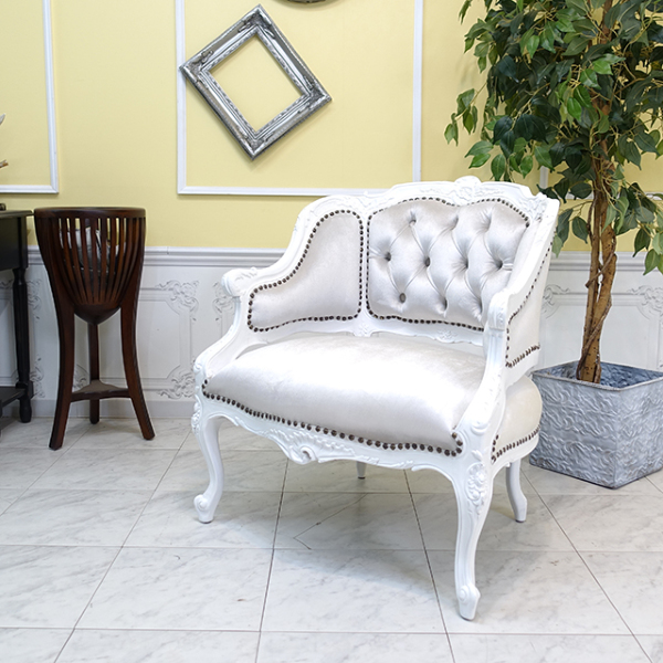 ソファ 一人掛け ロココ調家具 ホワイトxパール 1002-1-18F220B