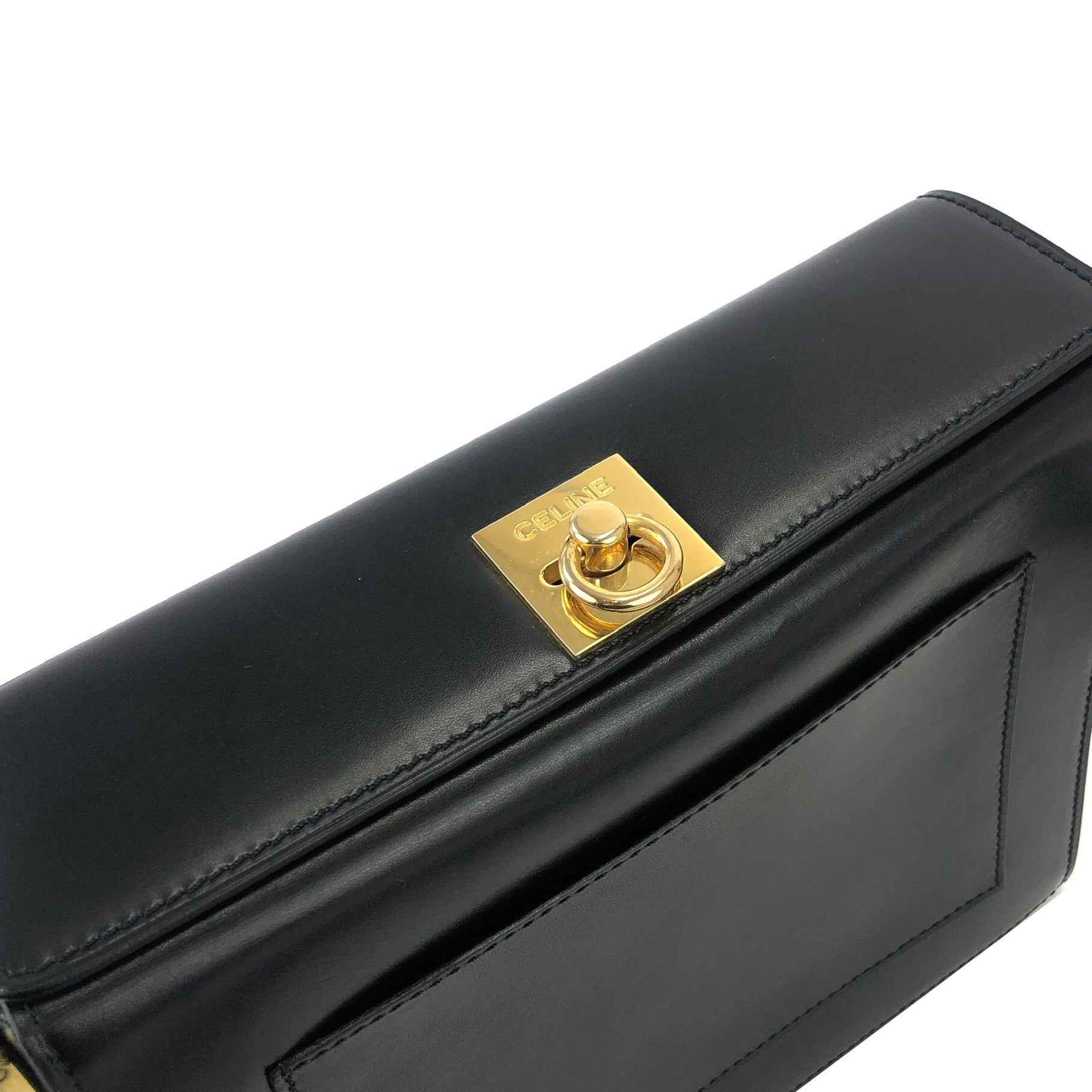 CELINE Gancini Crossbody Box Shoulder bag Black Vintage Old Celine