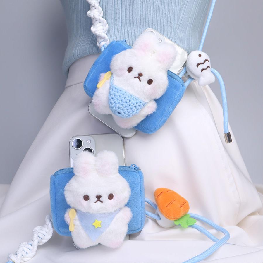 ホワイトウサギドールポーチサイドクリップスマホショルダー