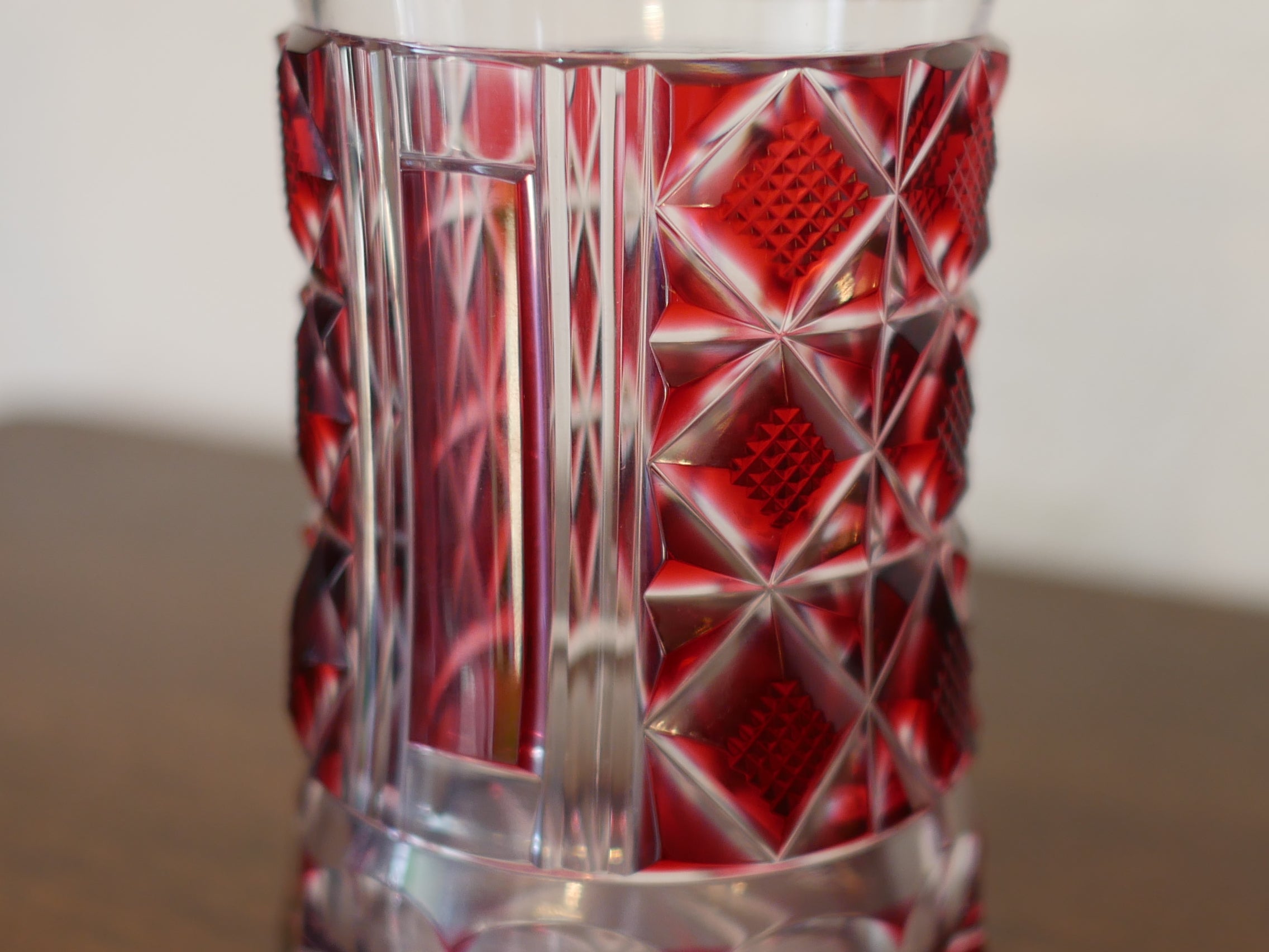 島津薩摩切子【矢来魚子紋】タンブラー 紅ガラス クリスタルガラス 酒