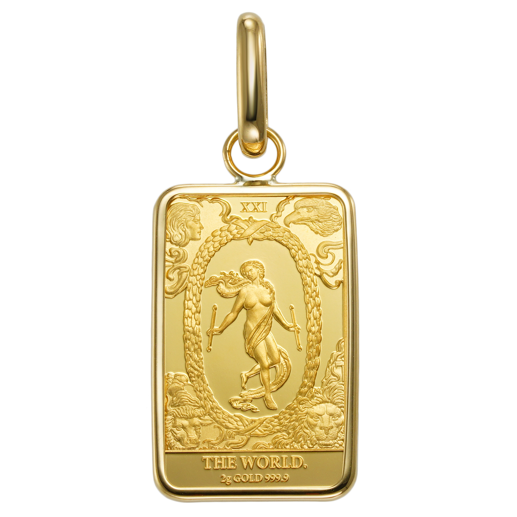 K24 純金 コイン ペンダント タロットカード XXI 世界 2g シンプル