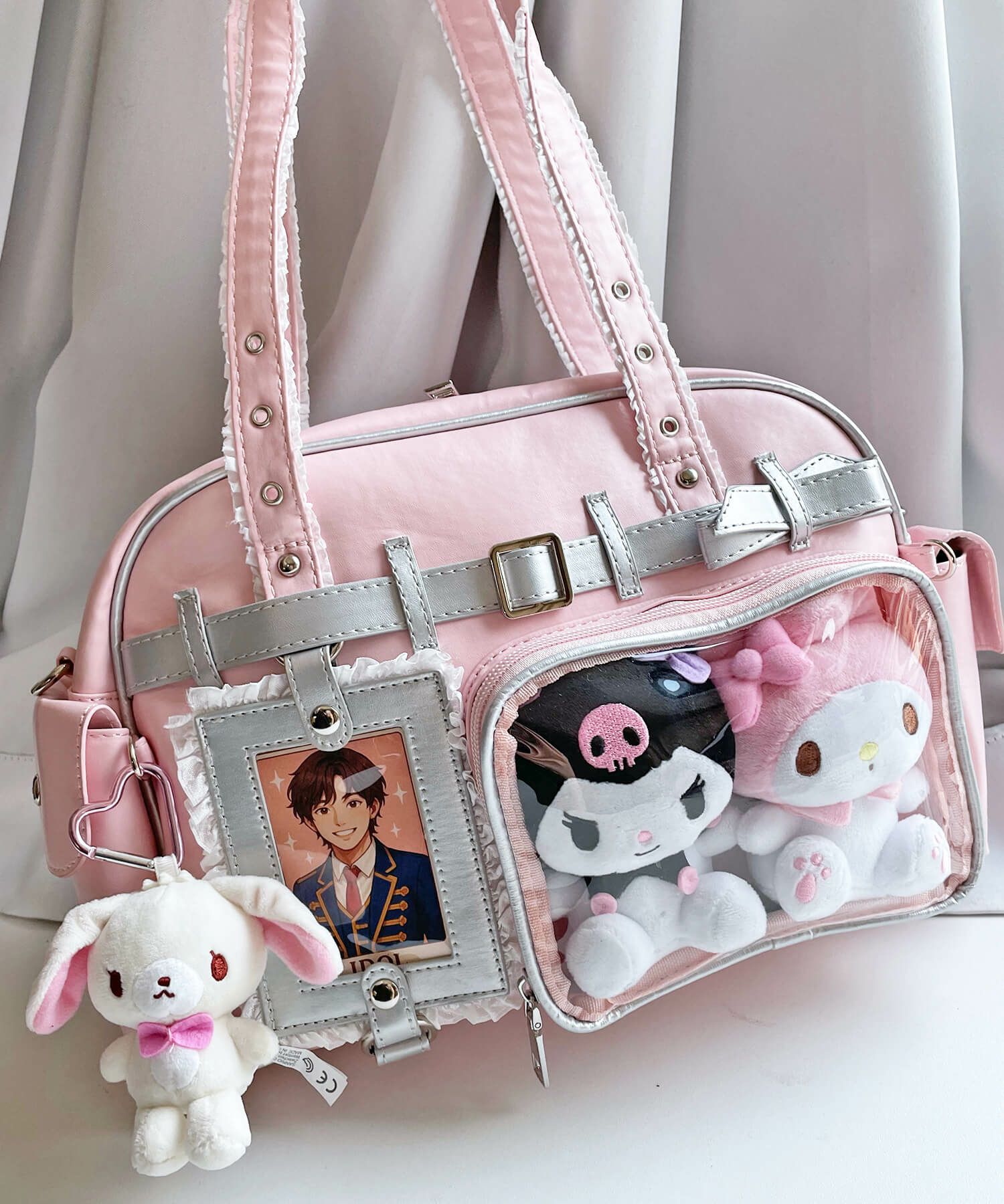 2WAY痛バッグ/クリアポケットショルダーバッグ/合皮/レース/ぬい活