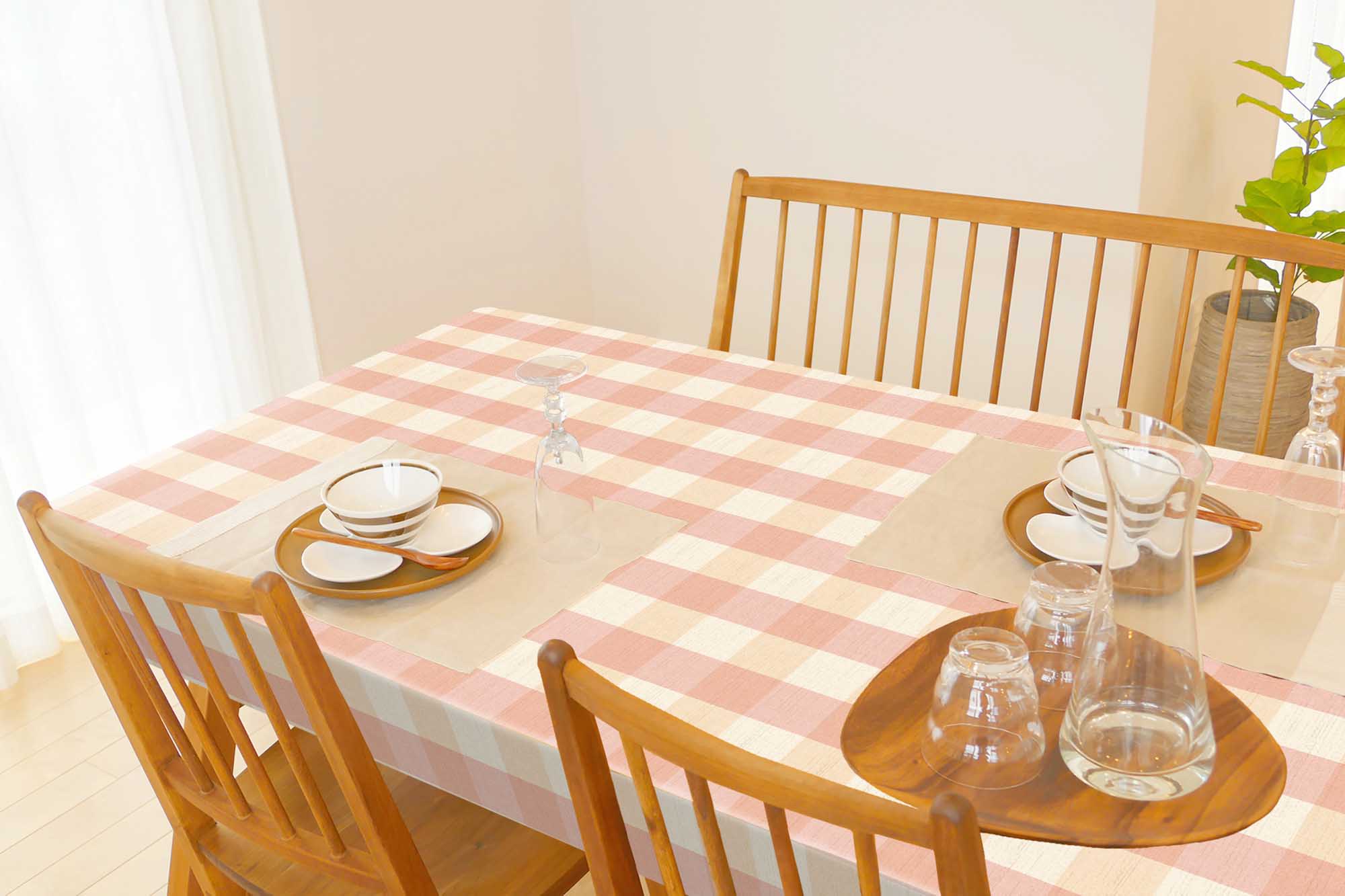 テーブルクロス ツートンチェック ピンク （幅 約120cm×長さ