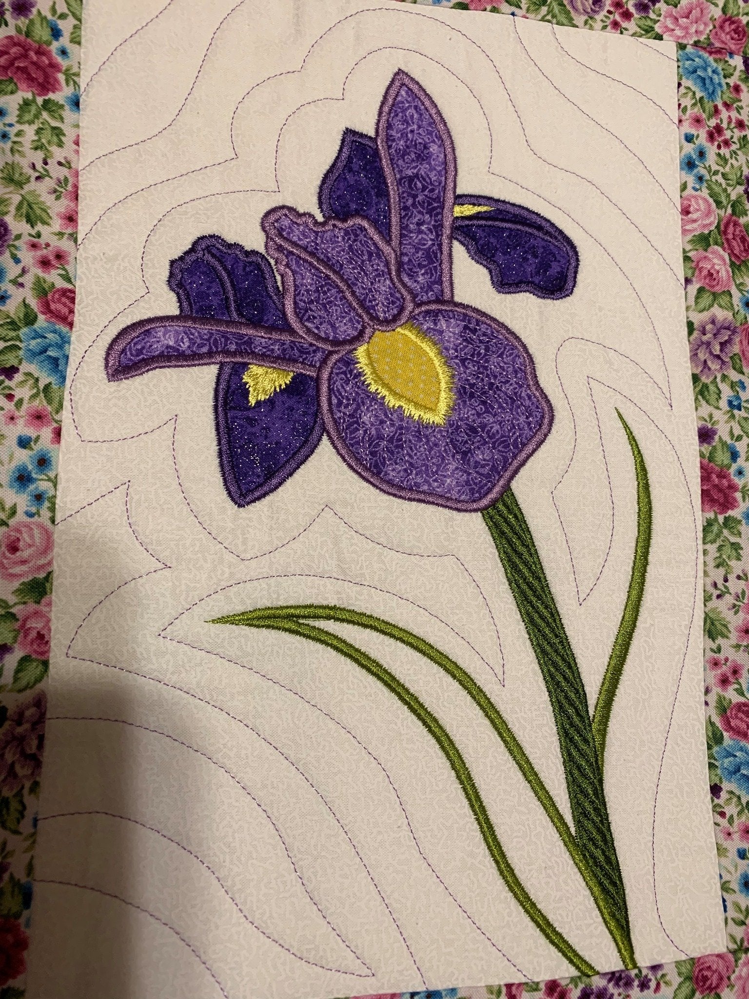 In The Hoop Machine Embroidery Design - Iris Flower Block Add-on