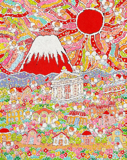 3月, 2025 - 太陽と富士山と天使のしあわせの絵画 Sun Fuji Angel Art