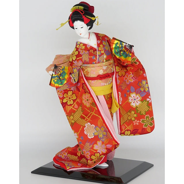 尾山人形 金襴 末広の舞 二舞扇 10号 ガラスケース入り – スガ人形店