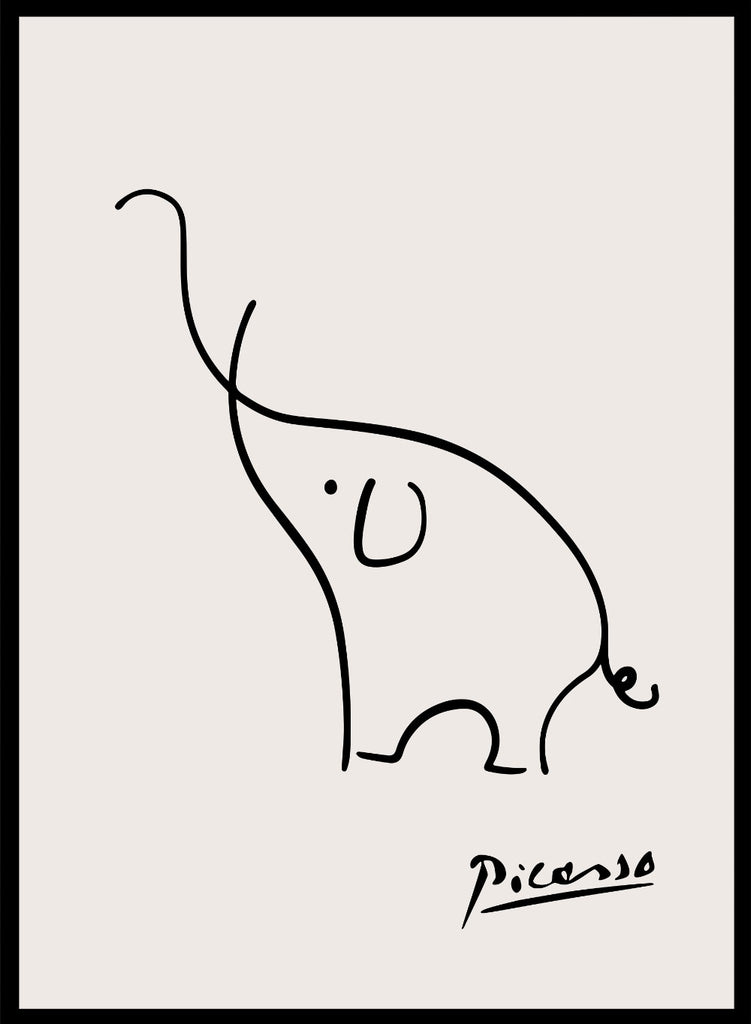 Pablo Picasso Elephant Sketch Line Drawing Wall Art Print