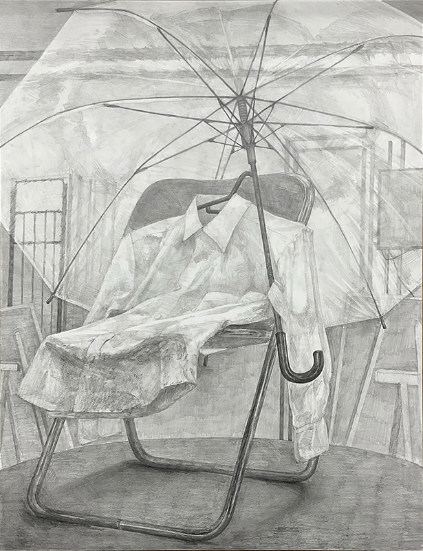 基礎科_5日クラス デッサン_シャツ👔とビニール傘☂️と椅子🪑と