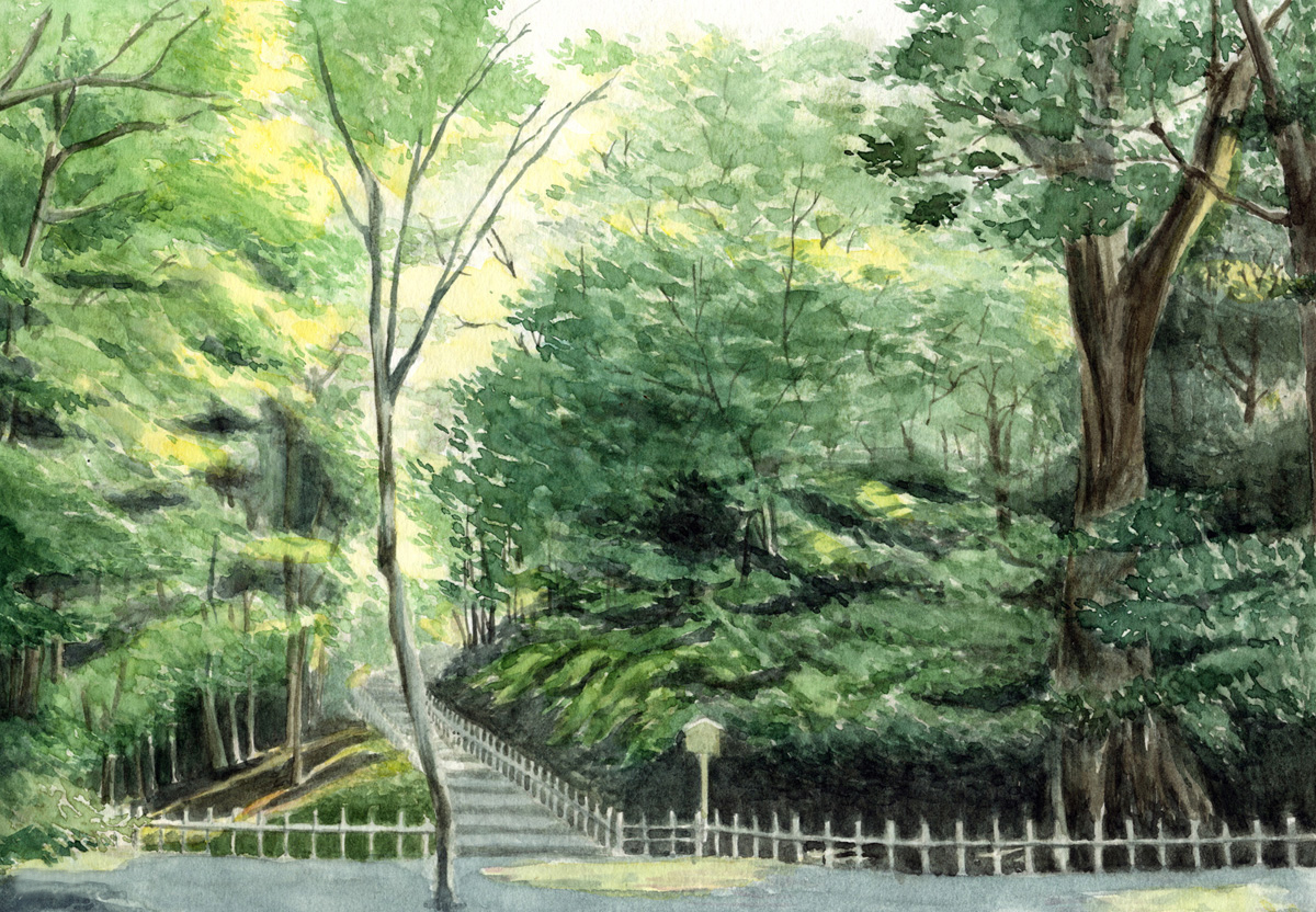 在銘 水彩画 街並みと山の風景 在銘 水彩画 街並みと山の風景