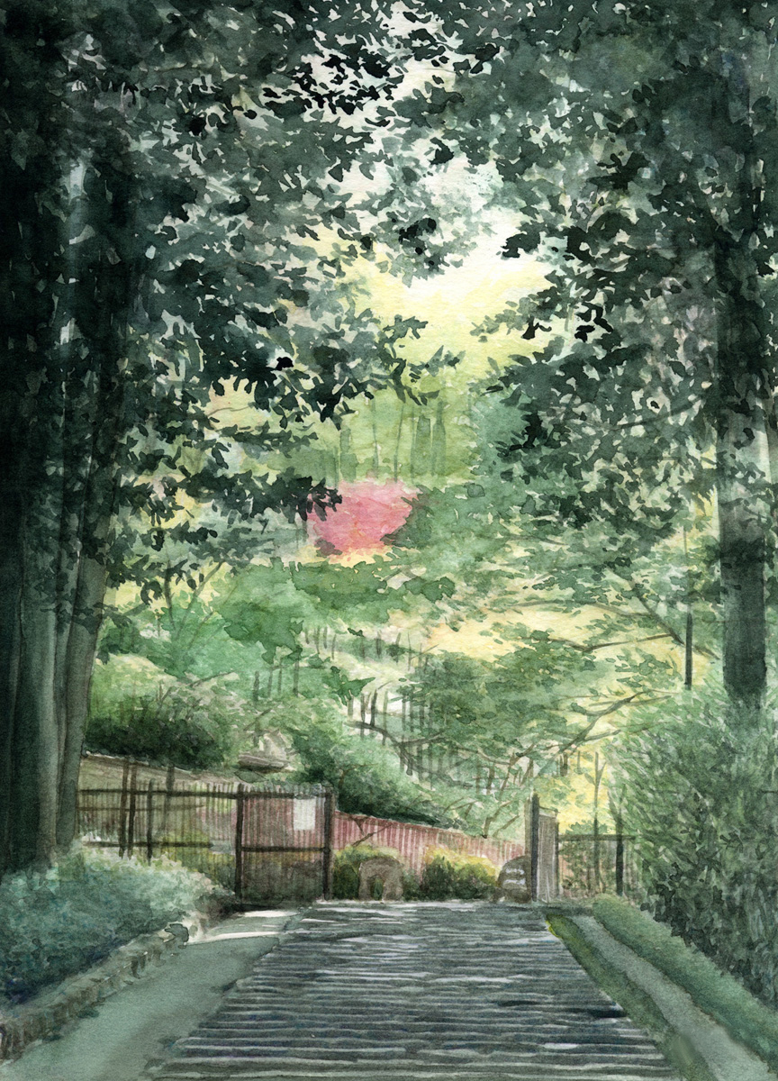 仙台「瑞鳳殿」の石段の風景を描いた水彩画 ｜ 毎日水彩画