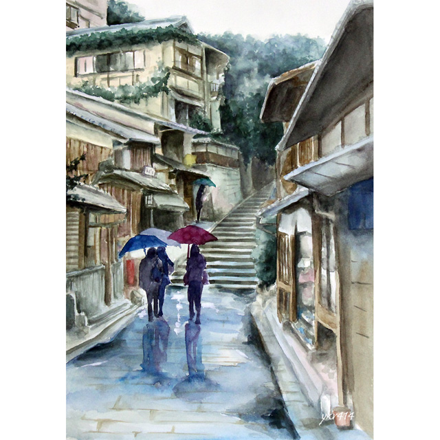アーケード商店街」「雨の京都」という風景画2点を紹介 ｜ 毎日水彩画