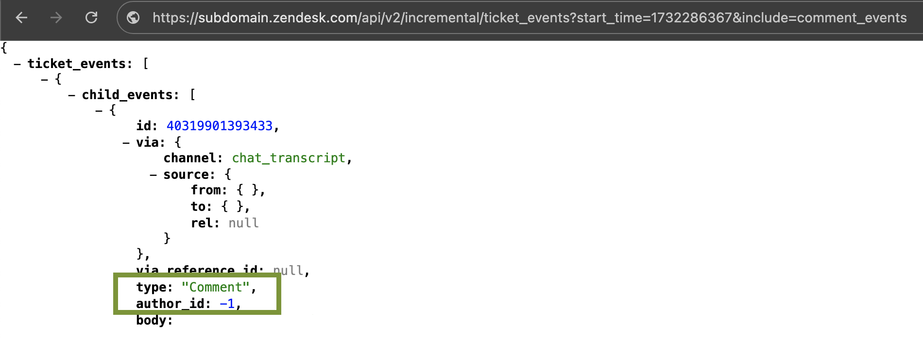 How to export messaging ticket comments with author information