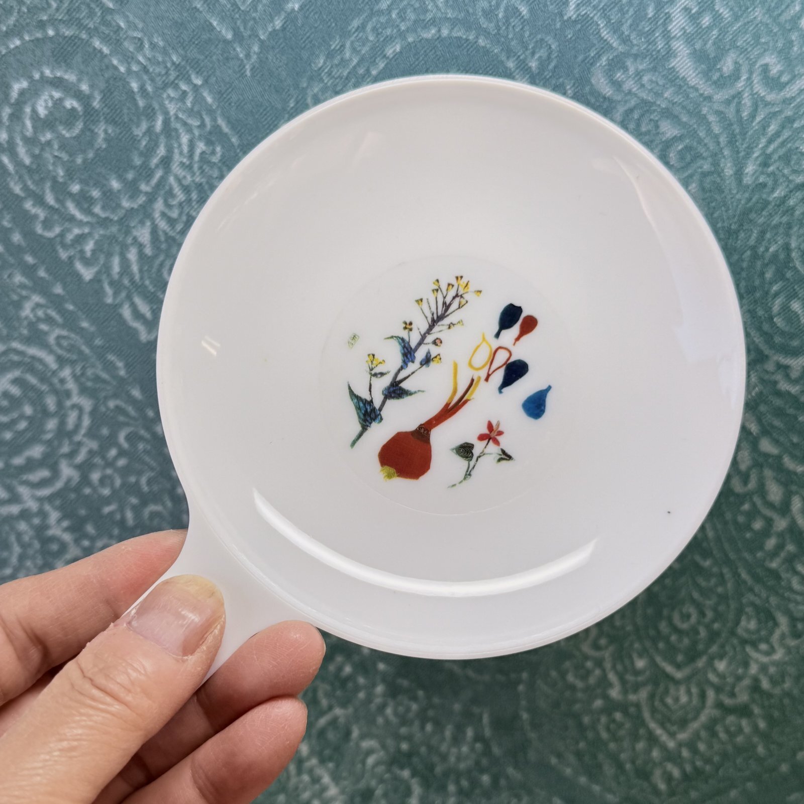 月ロケット印 プラスチックミニ皿 ミニプレート 持ち手つき モダン花柄