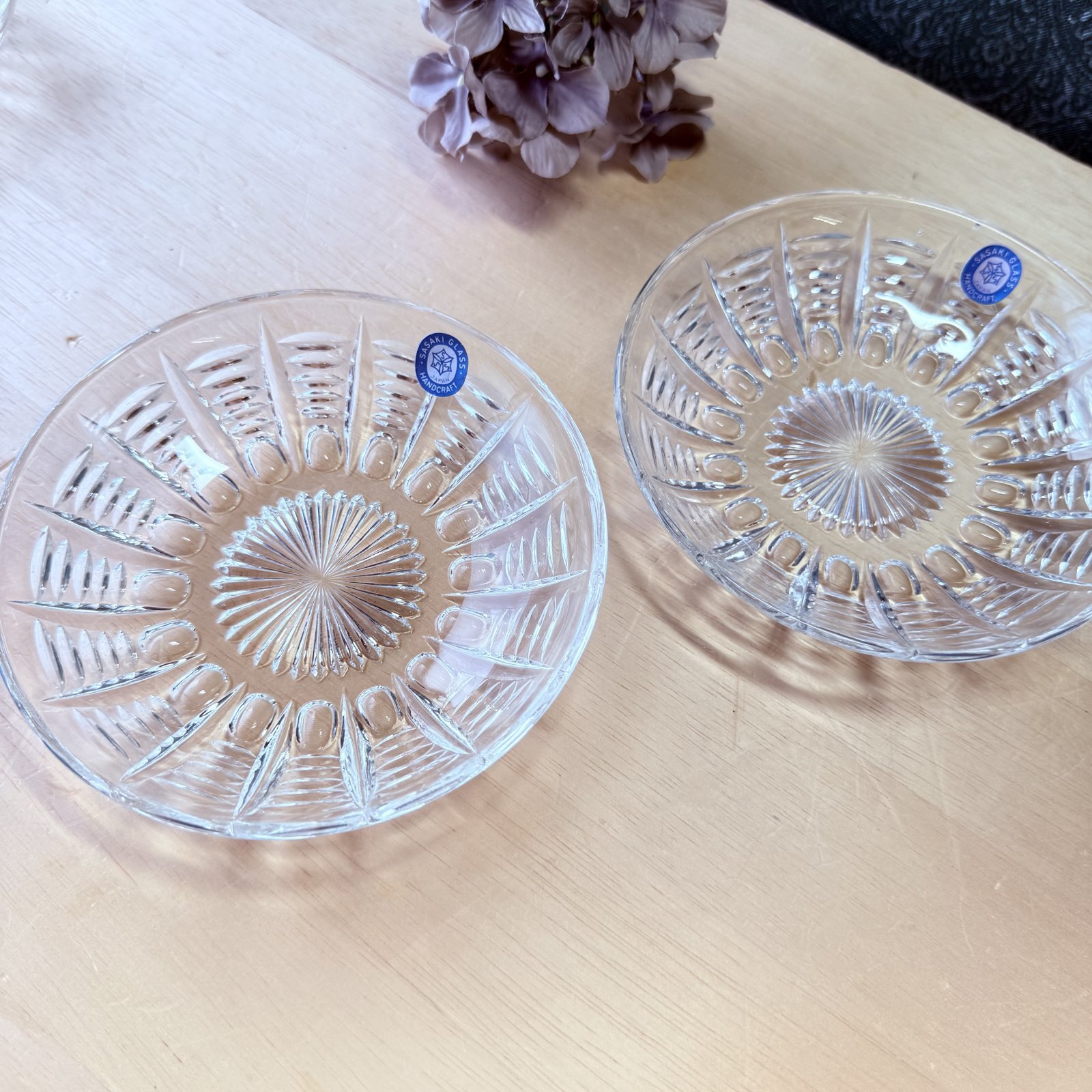 花柄 水玉放射線 ガラス皿 ガラス器 クリア 13cm 1枚〜