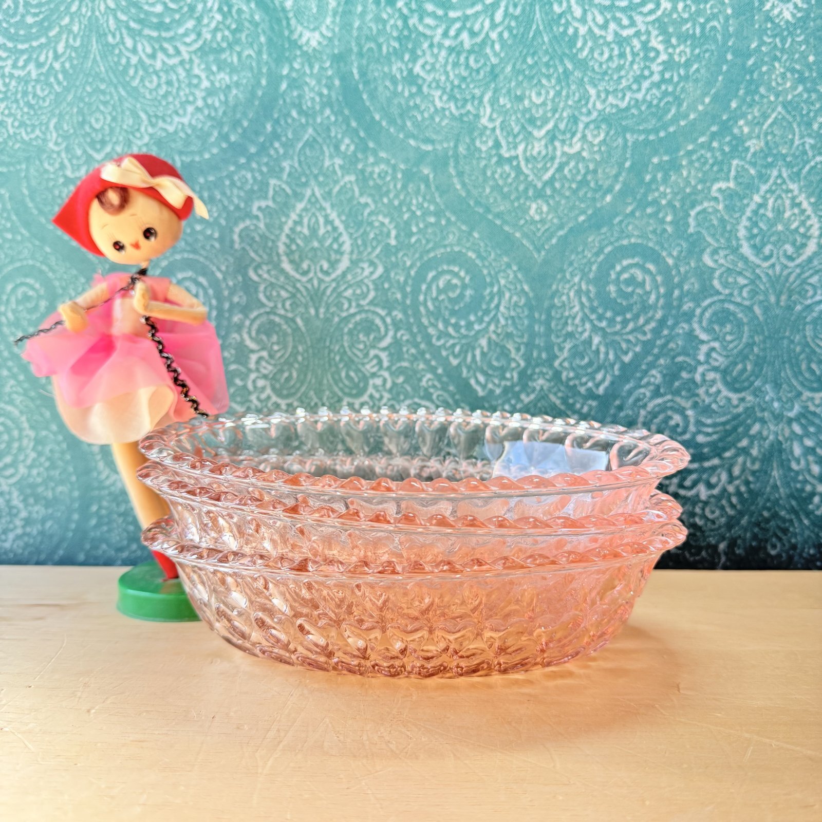 TOYO 東洋ガラス シャンゼリーゼ 楕円深皿 ハート ピンク ガラス器