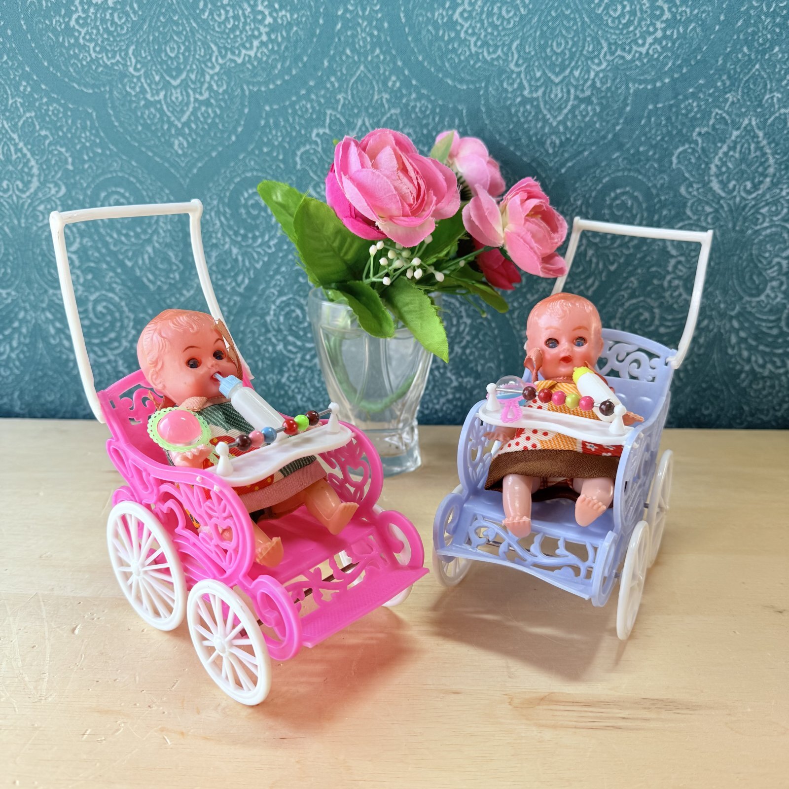 ままごとおもちゃ☆赤ちゃんベビーカー スリープアイ人形 ガラガラ