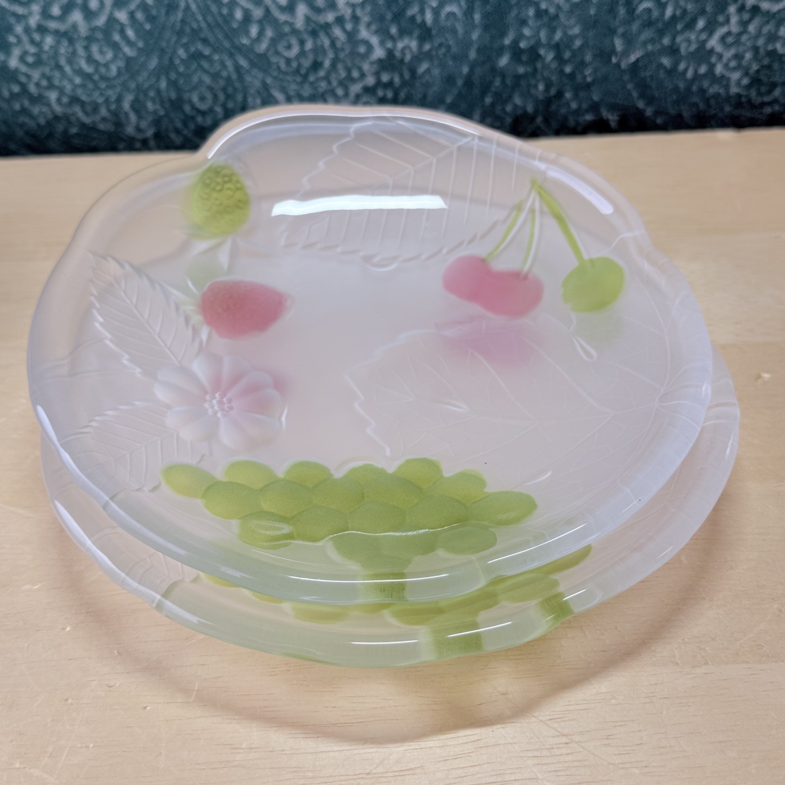 ガラス皿2枚セット各種 チェリー 葡萄 いちご 変形皿 透明 クリア フロスト