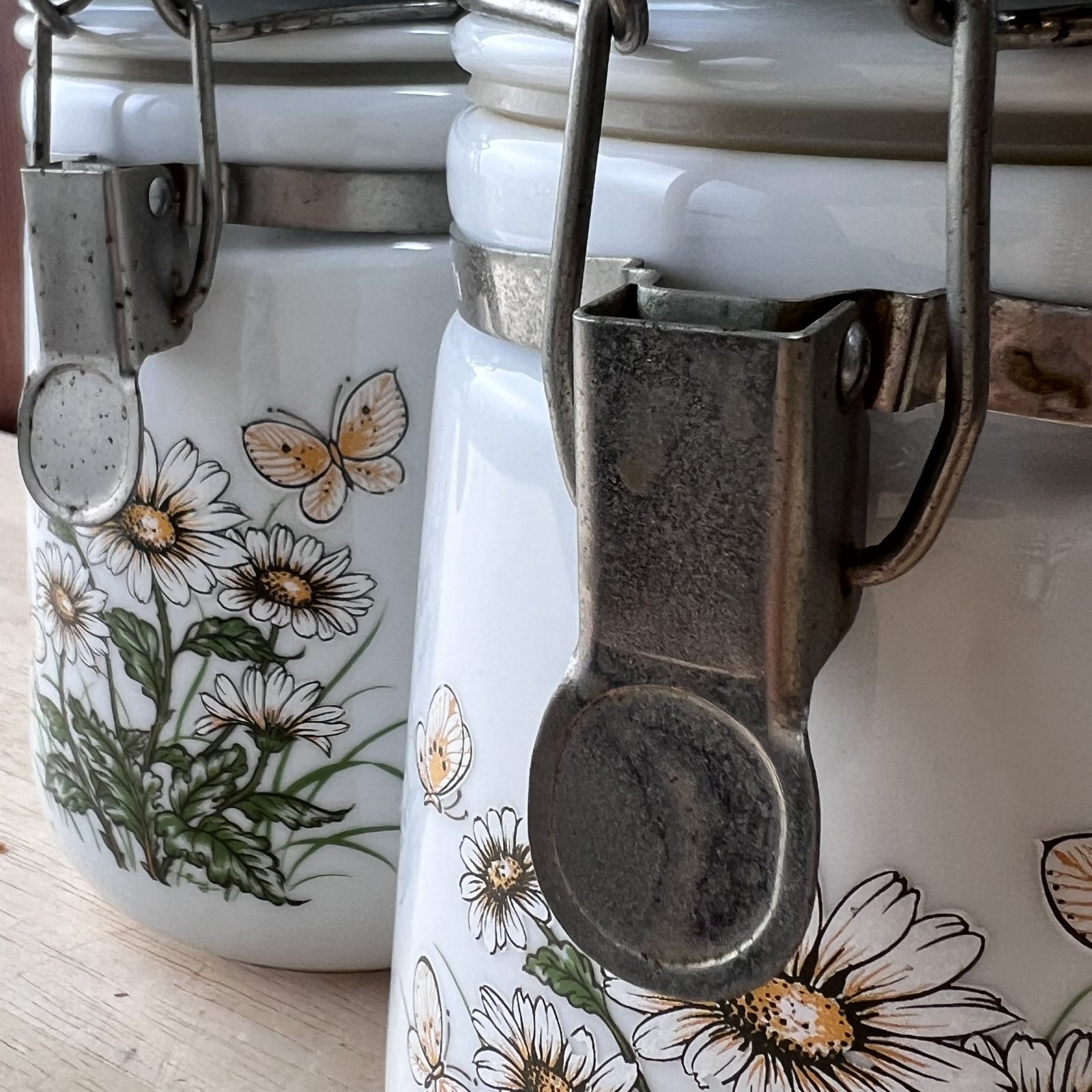 vintage グラスベイク風お花柄の陶器製保存容器 密閉容器 1個